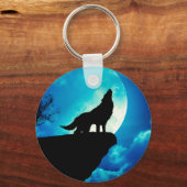 Wolf in der Silhouette heult zum Vollmond Schlüsselanhänger (Vorderseite)
