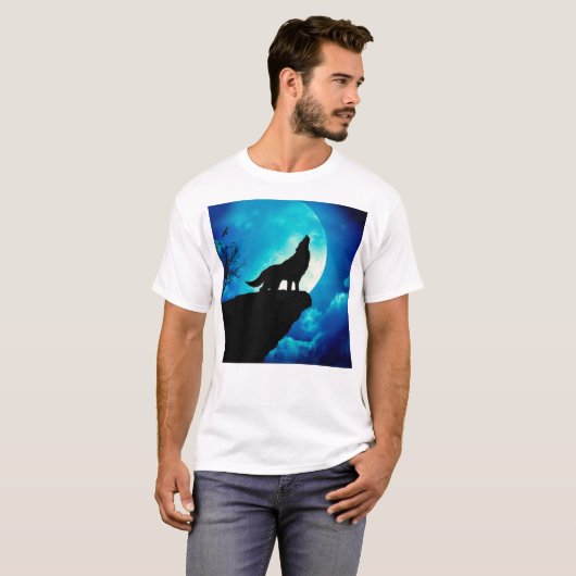 Wolf in der Silhouette heult zum Vollmond T-Shirt (Vorne ganz)