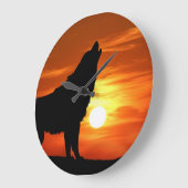 Wolf in der Sunset-Uhr Große Wanduhr (Winkel)