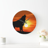 Wolf in der Sunset-Uhr Große Wanduhr (Zuhause)