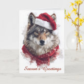 Wolf in der Weihnachtsmannmütze Weihnachtskarte Karte (Gelbe Blume)