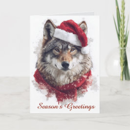 Wolf in der Weihnachtsmannmütze Weihnachtskarte Karte