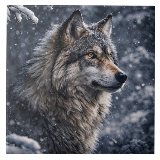 Wolf in der Wildnis Winterschnee Fliese (Vorderseite)