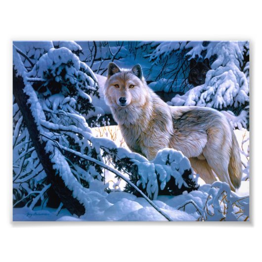Wolf in der Winterwaldmalerei Fotodruck (Vorne)