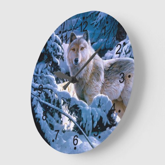 Wolf in der Winterwaldmalerei Große Wanduhr (Winkel)