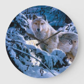 Wolf in der Winterwaldmalerei Große Wanduhr (Vorderseite)