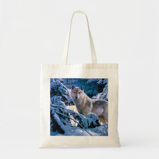 Wolf in der Winterwaldmalerei Tragetasche (Vorne)