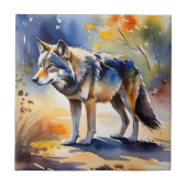Wolf in einem Aquarellbild Fliese (Vorderseite)