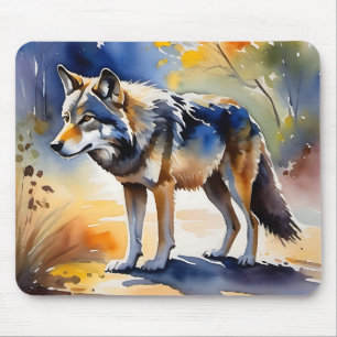 Wolf in einem Aquarellbild Mousepad