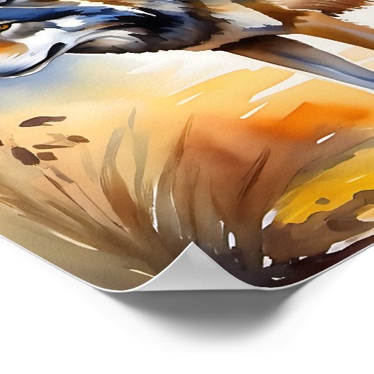 Wolf in einem Aquarellbild Poster (Ecke)