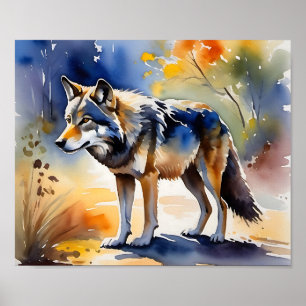 Wolf in einem Aquarellbild Poster