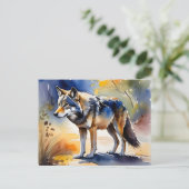 Wolf in einem Aquarellbild Postkarte (Stehend Vorderseite)