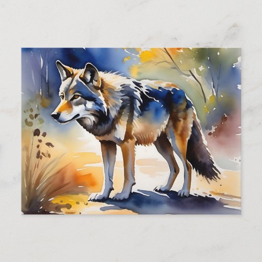 Wolf in einem Aquarellbild Postkarte (Vorderseite)