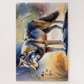 Wolf in einem Aquarellbild Puzzle (Vertikal)
