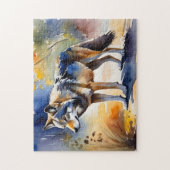 Wolf in einem Aquarellbild Puzzle (Vertikal)