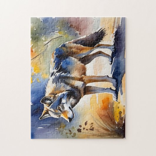 Wolf in einem Aquarellbild Puzzle (Vertikal)