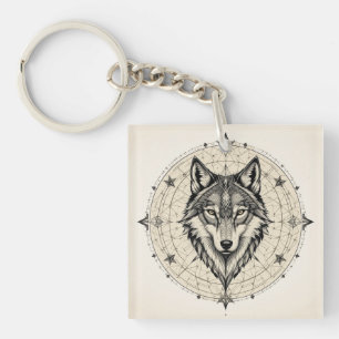 Wolf in einem geometrischen und dekorativen Mandal Schlüsselanhänger