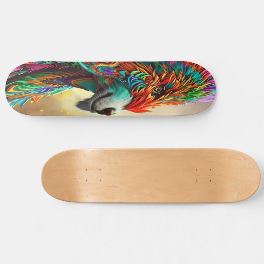 Wolf in einer Feather-Maske, Digital Art Design Skateboard (Horizontal)