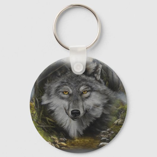 Wolf in Flussmalerei einmischend Schlüsselanhänger (Vorderseite)