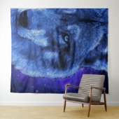 Wolf in klarer blauer Nacht Wandteppich (Beispiel (Horizontal))