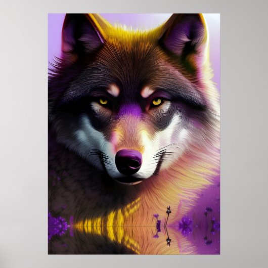 Wolf in Lila Reflexion Poster (Vorne)