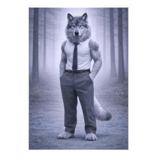 Wolf in minimaler formaler Kleidung – Stiller Wald Fotodruck