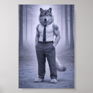 Wolf in minimaler formaler Kleidung – Stiller Wald Poster