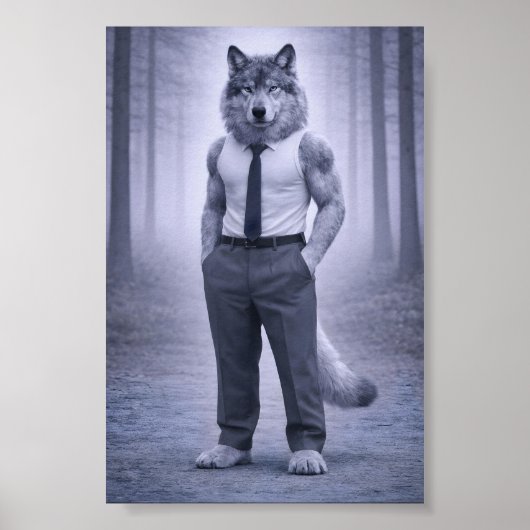 Wolf in minimaler formaler Kleidung – Stiller Wald Poster (Vorne)