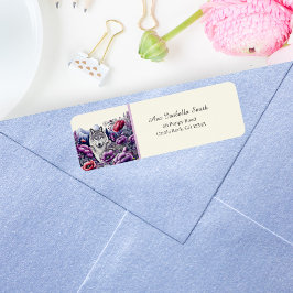 Wolf in Mohn Field Folk Art Rücksendeadresse