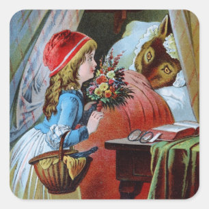 Wolf in Oma Bed Quadratischer Aufkleber