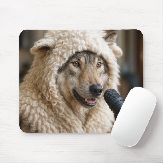 Wolf in Schafbekleidung, der einen Podcast macht Mousepad (Mit Mouse)