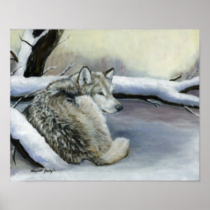 Wolf in Schneekunst Print Poster
