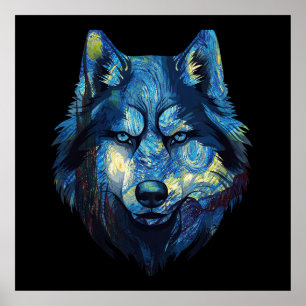 Wolf in sternenklarer Nacht abstrakte Tierwelt Poster