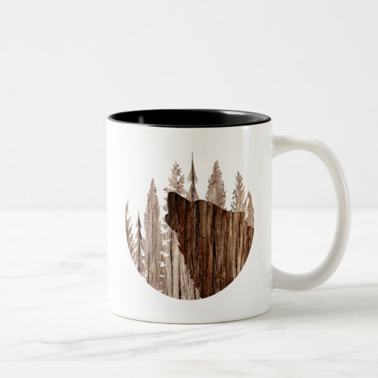 Wolf in texturiertem Holz Zweifarbige Tasse (Rechts)