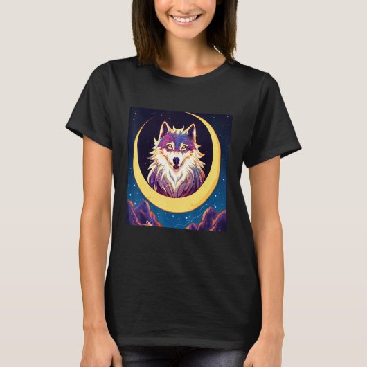Wolf in the Crescent Moon Design T-Shirt (Vorderseite)
