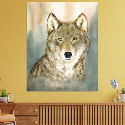 Wolf in the Mist Watercolor Leinwanddruck (Insitu (Wohnzimmer))
