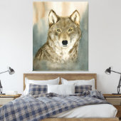Wolf in the Mist Watercolor Leinwanddruck (Insitu (Schlafzimmer))