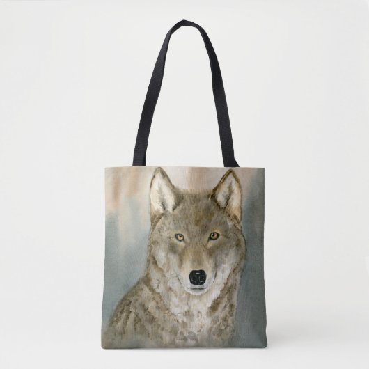 Wolf in the Mist Woatercolor All-Over Print Tasche (Vorderseite)
