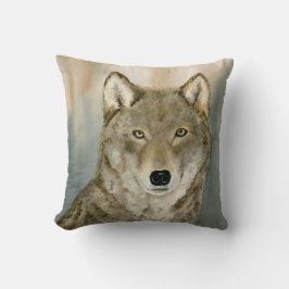Wolf in the Mist Woatercolor Kissen