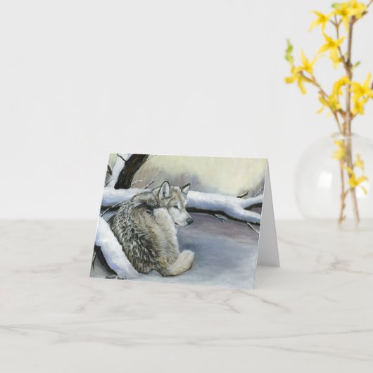 Wolf in the Snow Art Note card Karte (Gelbe Blume)