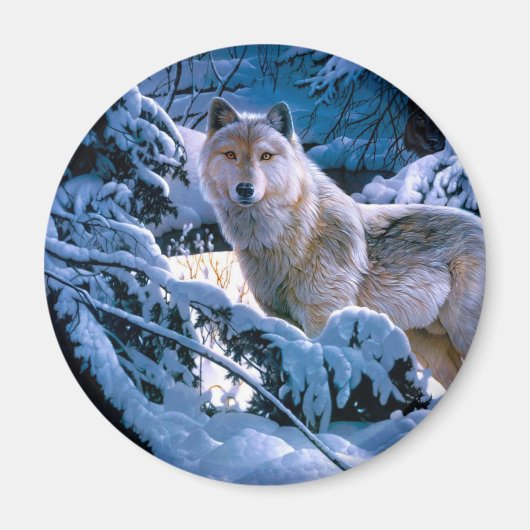 Wolf in the winter forest painting magnet (Vorne)
