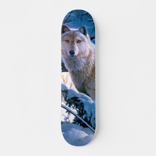 Wolf in the winter forest painting skateboard (Vorne)