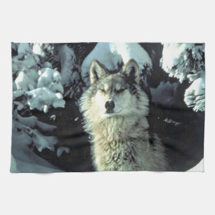 Wolf in Winter Forest Kunstwerk Geschirrtuch