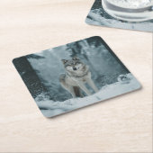 Wolf in Winter Rechteckiger Pappuntersetzer (angewinkelt)