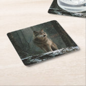 Wolf in Winter Rechteckiger Pappuntersetzer (angewinkelt)