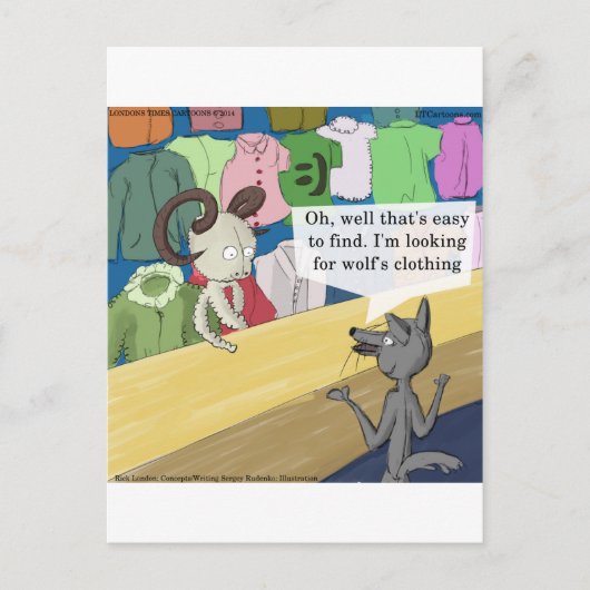 Wolf in Wolfs Kleiderwitz Postkarte (Vorderseite)
