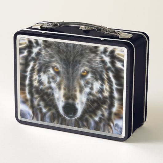 Wolf Inspirational Design Portrait Metall Brotdose (Rückseite)