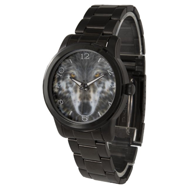 Wolf Inspirational Grafik Portrait Dial Armbanduhr (Schrägansicht)