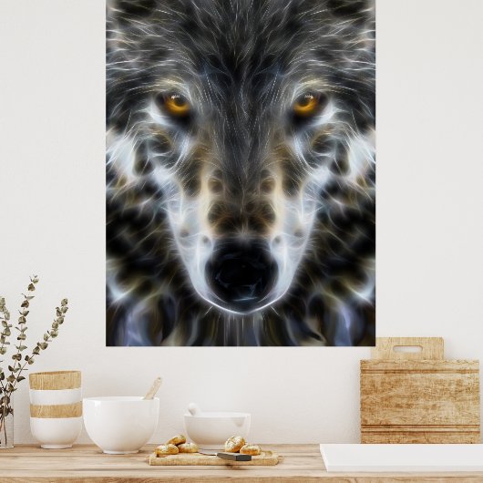 Wolf Inspirational Grafik-Portrait Poster (Küche)