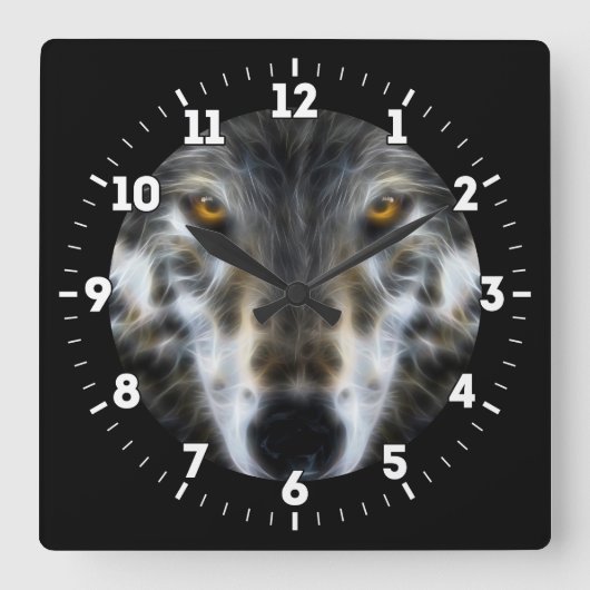 Wolf-inspirierend grafisches Porträt auf a Quadratische Wanduhr (Vorderseite)